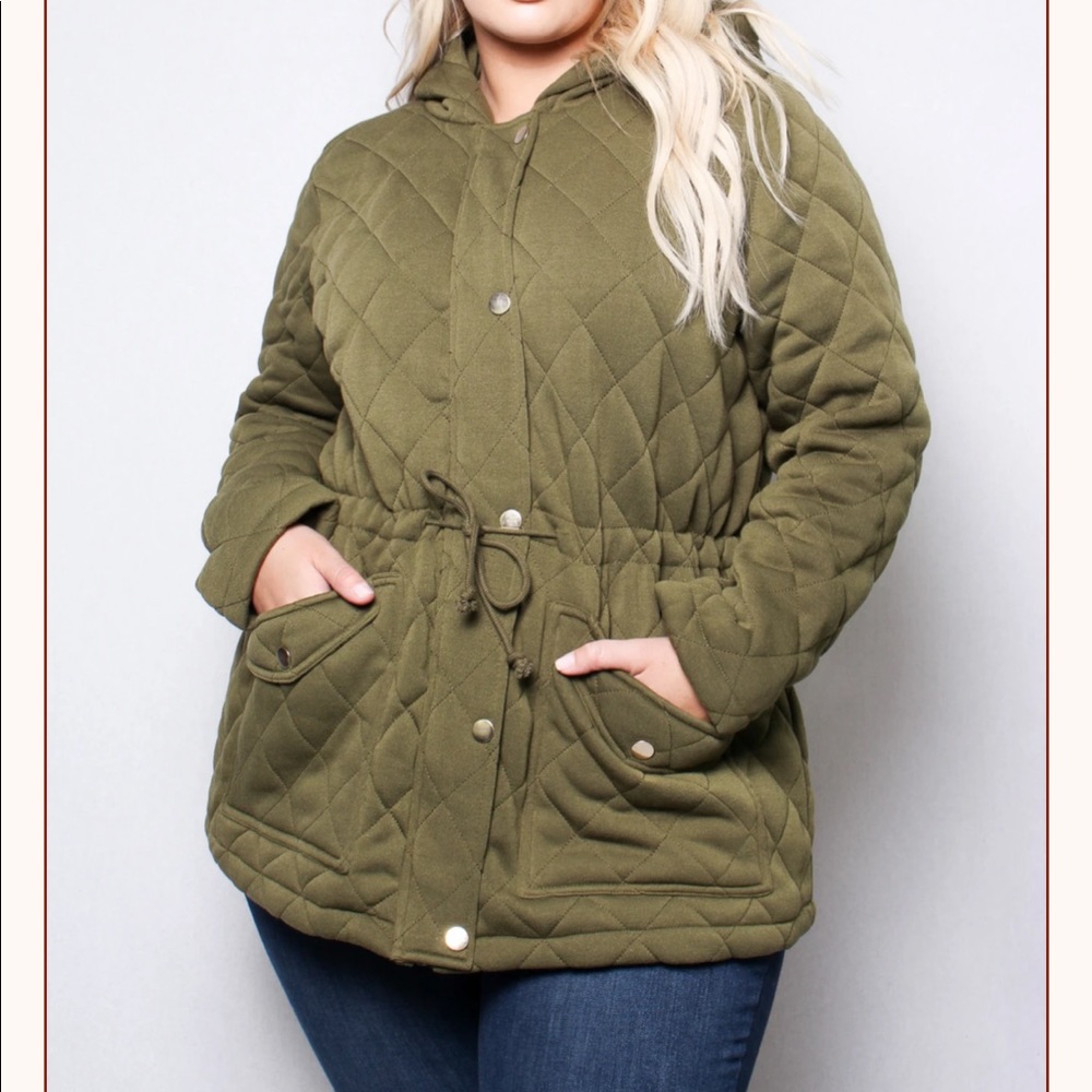 Green Anorak Quilted Plus Jacket Sweatshirt
